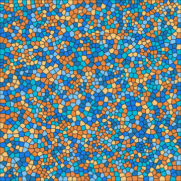 Dynamic blue and orange mosaic pattern with high contrast geometric tiles