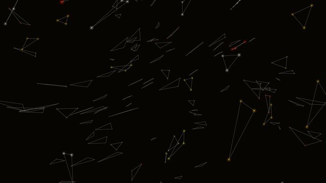 Network of glowing dots and connected thin lines forming geometric patterns in deep dark space