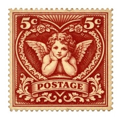 Fototapeta premium Vintage cherub postage stamp with heart design.