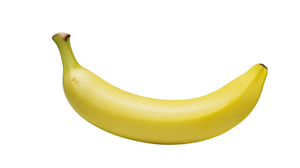 Single ripe yellow banana with brown stem, isolated on transparent background © Jonathan
