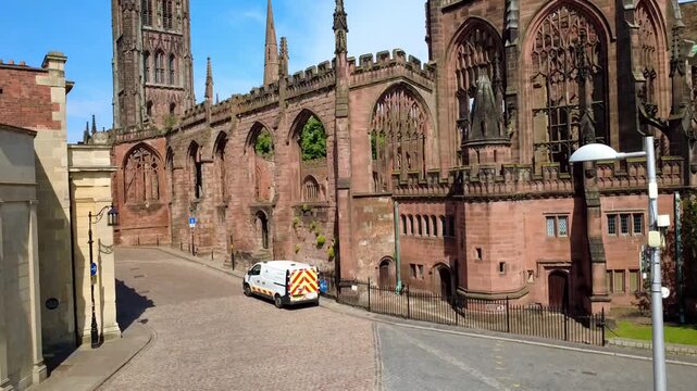 Cinematic Flight over Coventry Cathedral, England