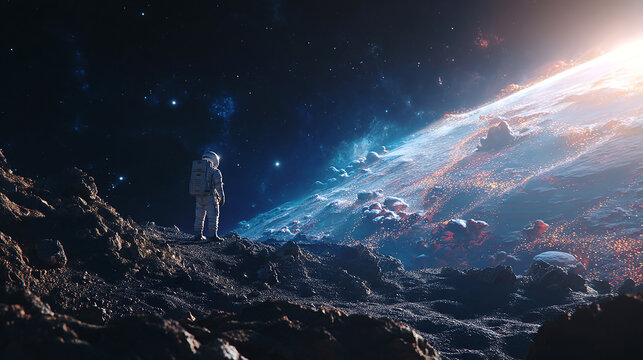 Human presence in deep space with dramatic aurora-like atmospheric phenomenon