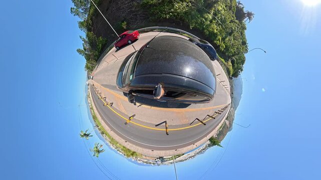 360 tiny video. Car driving up the mountain on the Tamoios Highway, on the North Coast of S&atilde;o Paulo state.