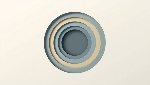 Top down view 2.5D papercut illustration of layered circular paper cutout tunnel in blue and beige colors