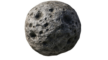 Cratered gray asteroid with rough texture, isolated on transparent background © Jonathan