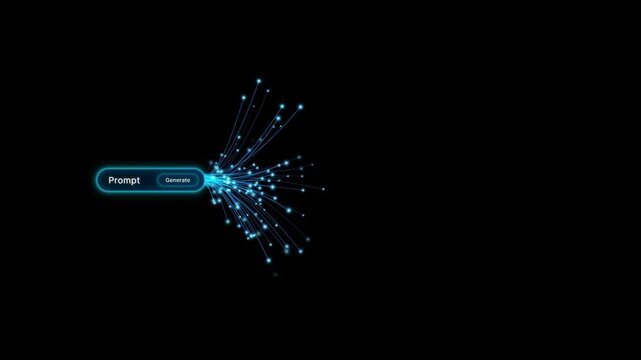 Abstract visualization of a digital prompt generating a burst of luminous blue data, symbolizing creative AI output.