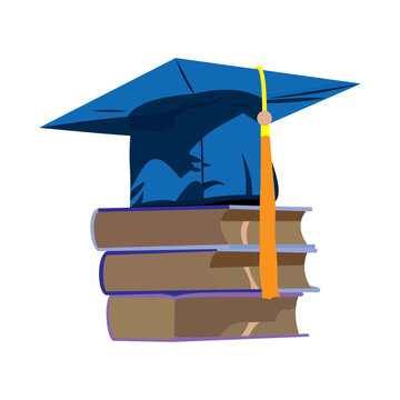 Graduation cap and books vector illustration. 