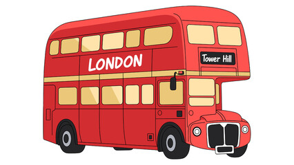 Vector illustration of a classic red London double decker bus with Tower Hill sign © Dilshad