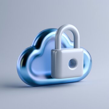 Cloud security concept with a locked cloud icon and padlock