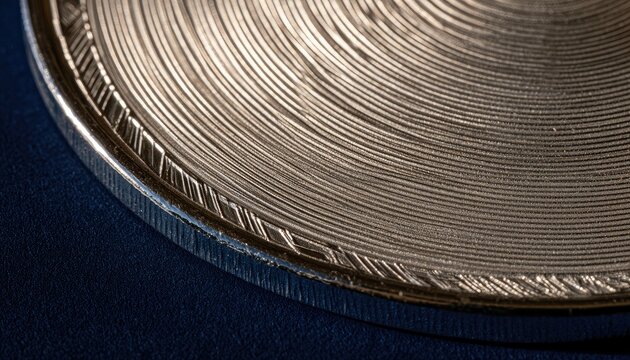 Close-up textured edge and concentric lines on a metallic object