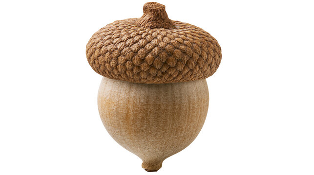 Detailed textured acorn with cap, isolated on transparent background