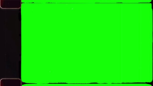 Green screen shows a traditional film sprocket hole pattern.