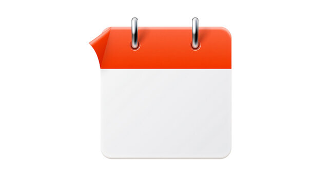 Blank red and white calendar with silver rings, isolated on transparent background