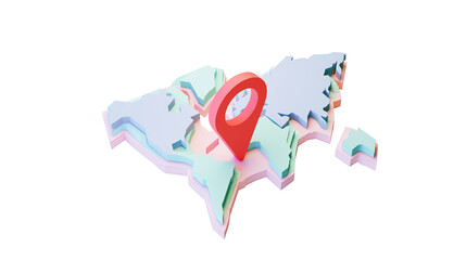 Stylized 3D world map with red location pin, isolated on transparent background © Jonathan