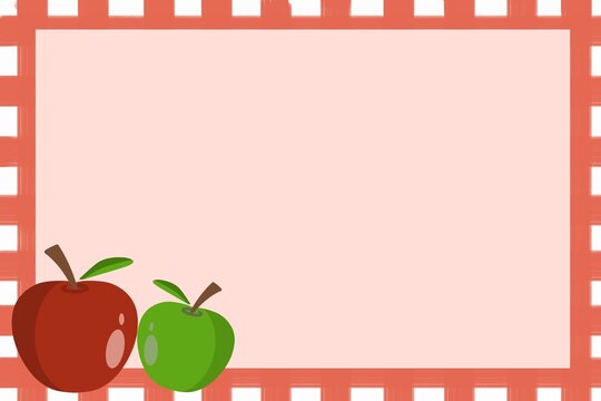Apple Border Frame with Copy Space Flat Fruit Illustration Template. Apple frame with checkered gingham background. 