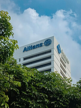Jakarta, Indonesia &ndash; July 29, 2026: The Allianz and Permata Bank logo signage displayed on a high-rise office tower in Jakarta, Indonesia.