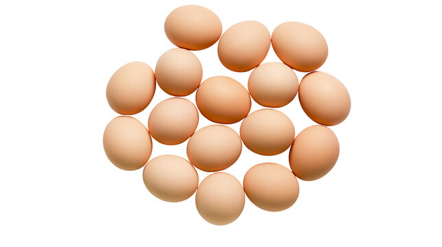 Group of light brown chicken eggs, isolated on transparent background