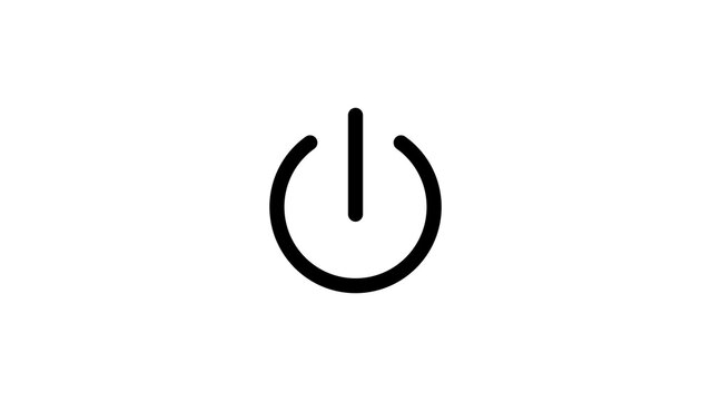 Minimalist black power button icon isolated on white background.