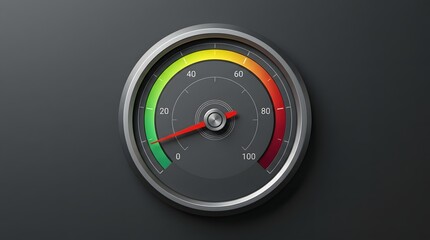 Naklejka premium Minimalist 3D render of a circular gauge with a red needle on a dark grey background interface