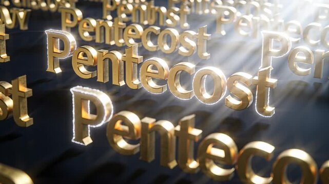 Shining upper-right angled light causing gold 3D Pentecost glowing casting shadows on glossy floor