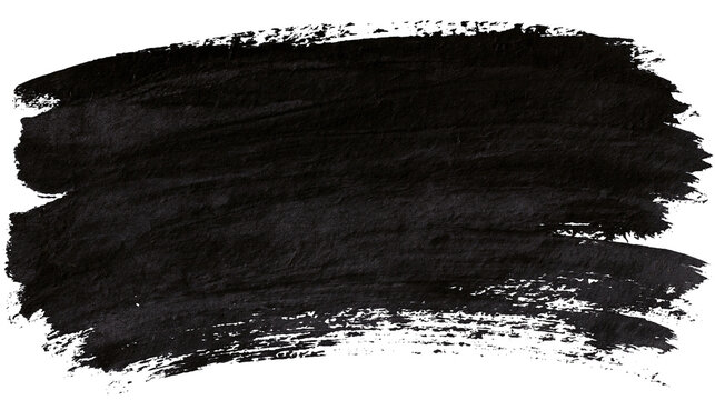 Thick black paint brush stroke with rough texture, isolated on transparent background