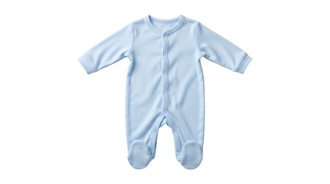 A soft blue baby romper with long sleeves and footies, perfect for an infant.