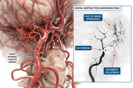 Moyamoya Disease Angiogram Comparison and Carotid Artery Stenosis