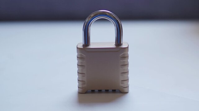Child's hand securing combination padlock for data protection