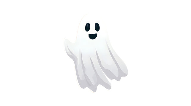 floating ghost figure with soft glowing backlight, halloween decoration, vector sticker design, clean edges, vibrant flat colors, isolated on white background