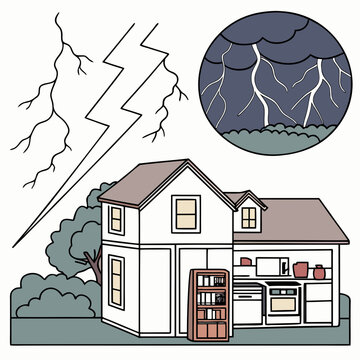 Home appliances and lightning storm conceptual graphic with lightning, appliance