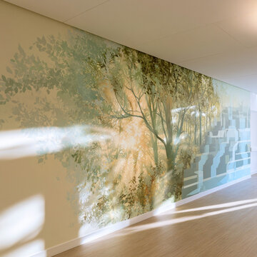 Nature Inspired Mindscape Wall Mural for Modern School Corridor