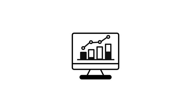 Computer monitor displaying a bar and line graph dashboard with data nodes. Symbolizes digital analytics, online stock market monitoring, and electronic business evaluation.