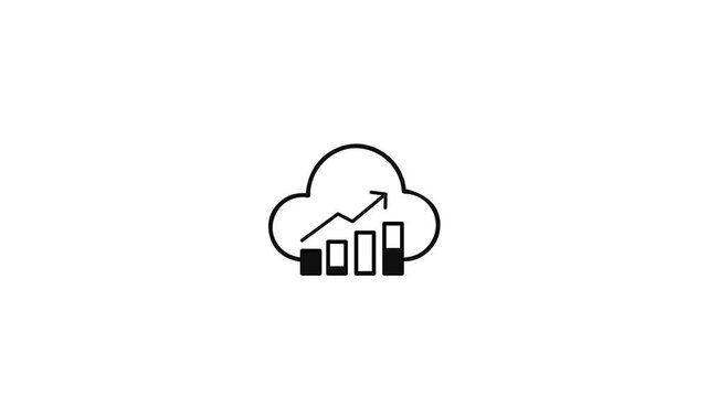 A cloud icon containing an ascending bar and line graph. Symbolizes the growth of cloud computing systems, digital data analysis, server scalability, and rising online stats.