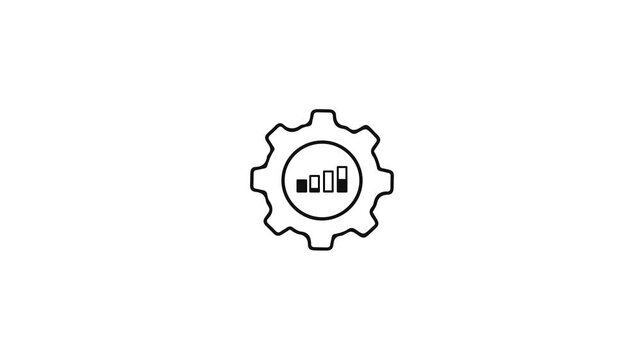 A gear icon with an increasing bar chart inside. Symbolizes performance optimization, machine productivity, system efficiency, and the engine of economic or business growth.