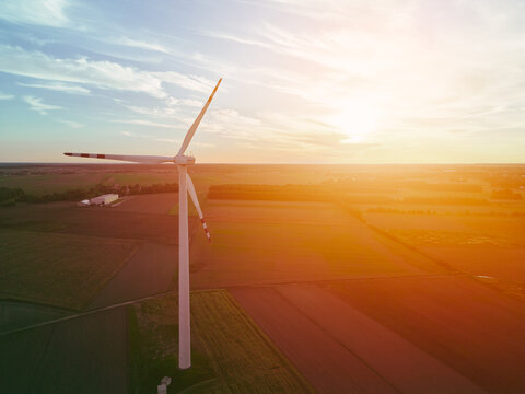 Aerial view of wind turbine field