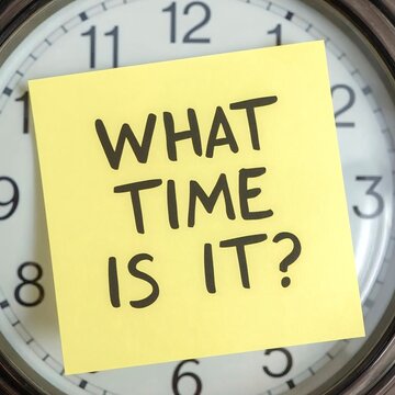 oversized sticky note covering clock what time is it time management question concept deadlines urgency overwhelmed procrastination office humor