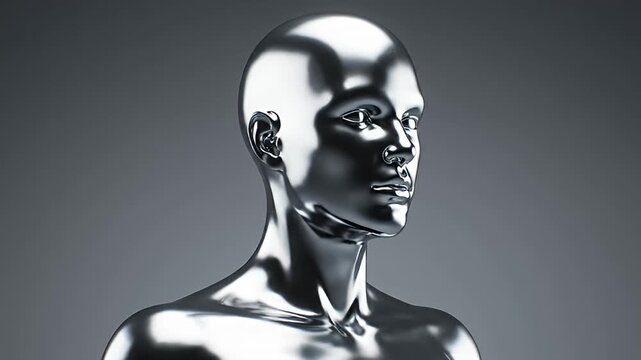 Polished silver metallic robot head