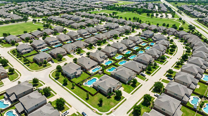 Obraz premium Aerial Overview of Suburban Master Planned Housing Development