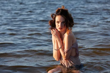 Nude Woman Standing In Water Waves © misu