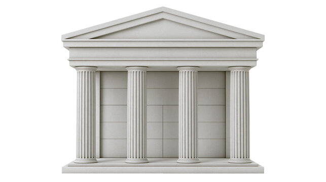 Classical Greek temple facade with Doric columns, isolated on transparent background