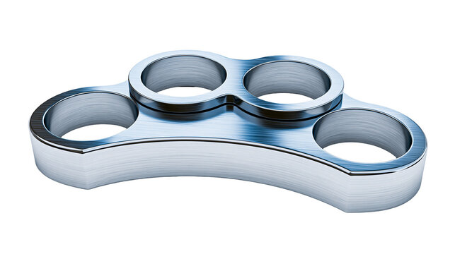 Polished metal knuckle duster with four finger holes, isolated on transparent background