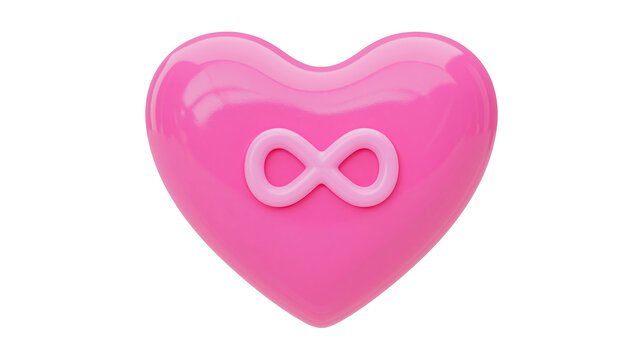 Shiny pink heart with a light pink infinity symbol, isolated on transparent background