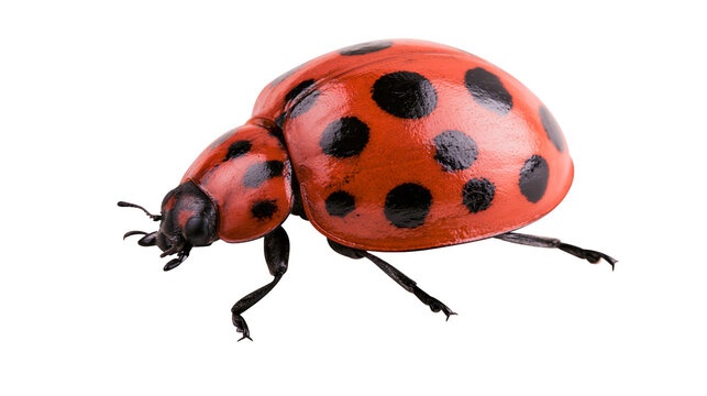 Red ladybug with black spots, isolated on transparent background