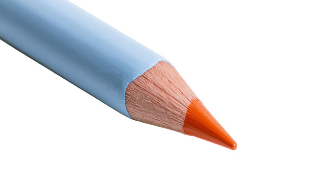 Light blue colored pencil with sharp orange tip, isolated on transparent background