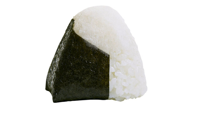 Triangular rice ball wrapped in dark seaweed, isolated on transparent background
