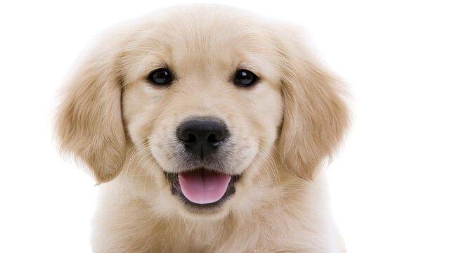 Adorable golden retriever puppy with fluffy fur panting happily, isolated on transparent background