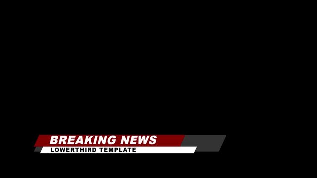 Animated breaking news lower third graphic template featuring red and white text on a black background, suitable for news broadcasts and video editing projects.
