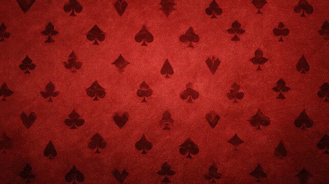 Elegant Red Background with Playing Card Symbols in Subtle Design