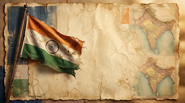 Vintage map background with indian flag celebrating the spirit of independence day india 2026 national holiday
