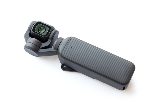 Compact Black Handheld Gimbal Camera on White Background